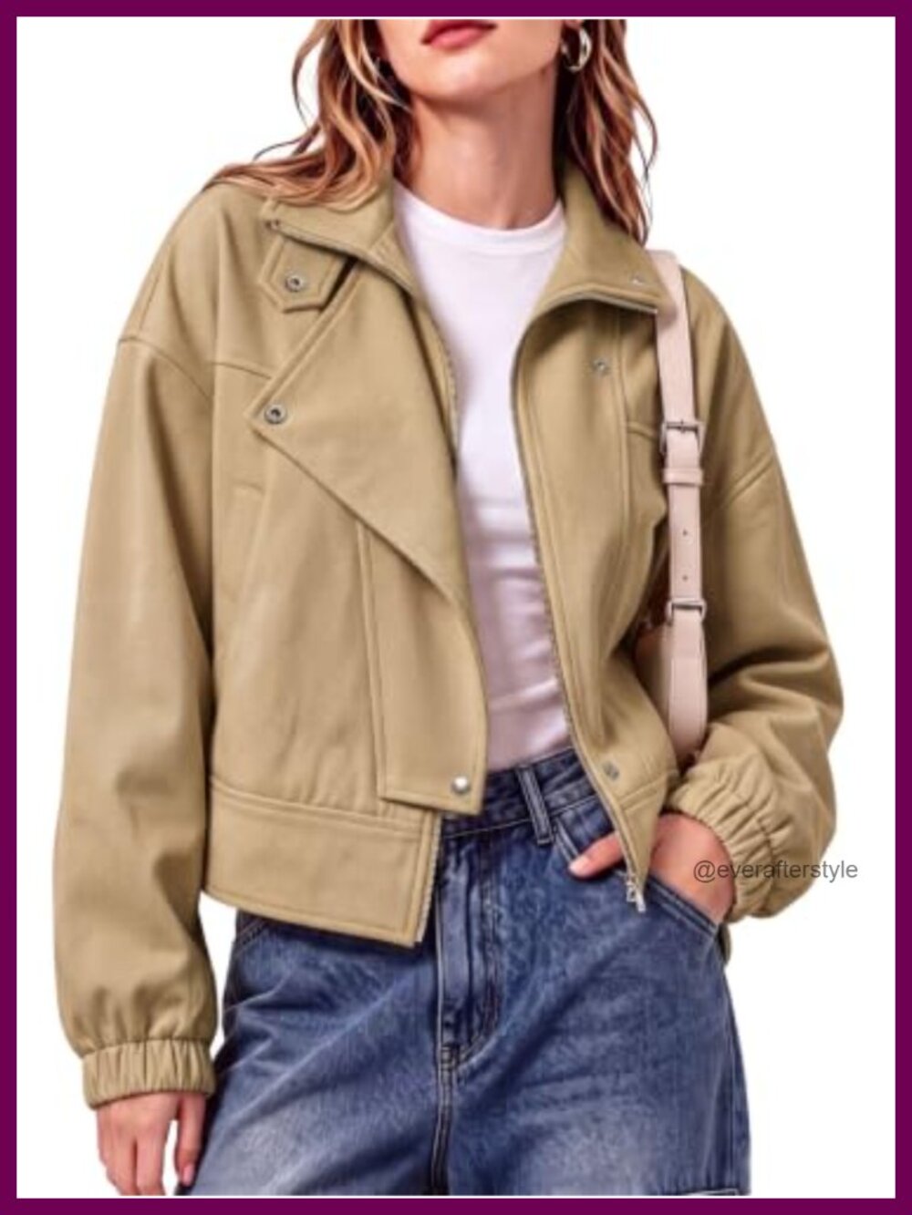 Womens Cropped Moto Jacket Hidden Front Zipper Casual Layer